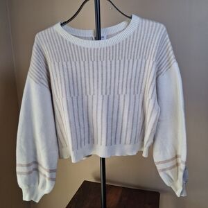 Sugar Lips Women’s Soft Ivory & Beige Striped Cropped Sweater; Size M